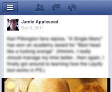 The Facebook iOS app slides the menu in from the left.