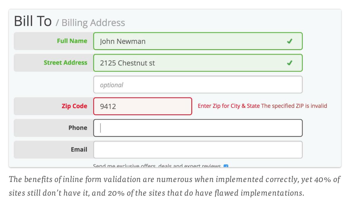 Usability Testing Of Inline Form Validation 40 Don T Have It Get It Wrong Articles Baymard Institute