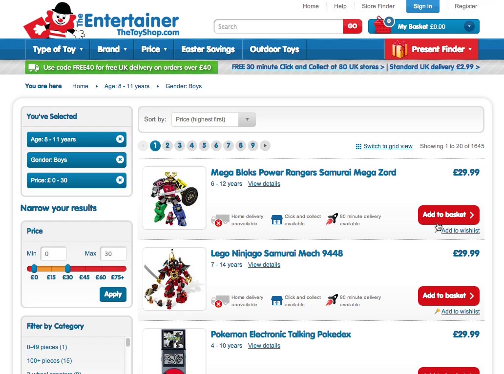 Best search options design