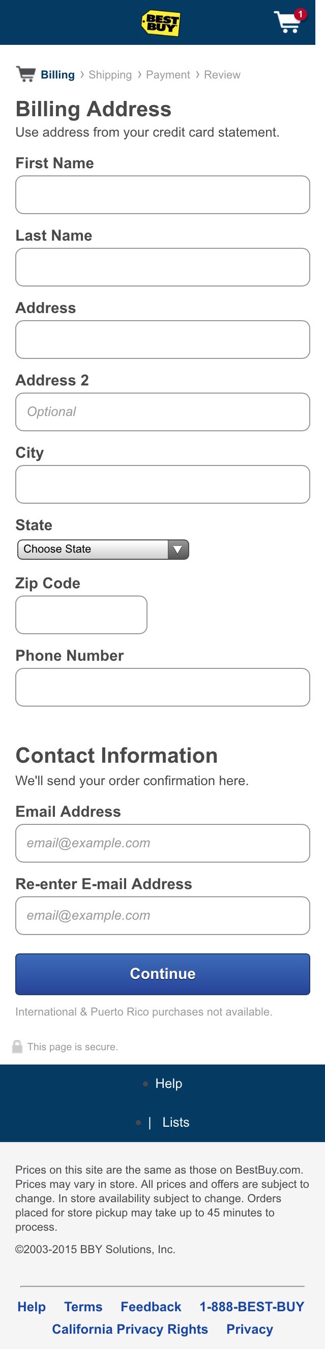 Best Buy 58 Mobile Shipping Address Examples Baymard Institute