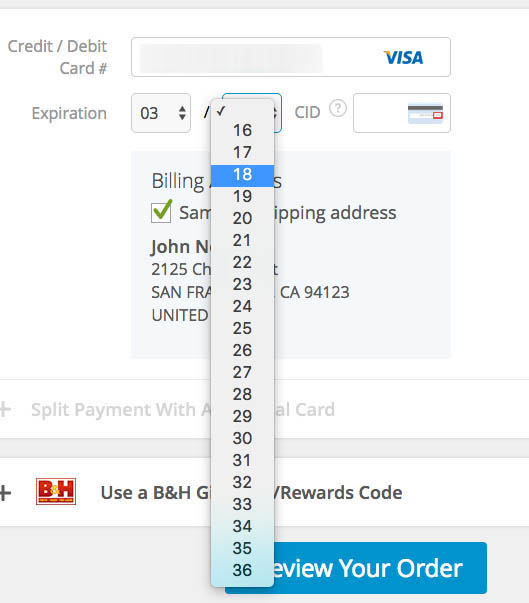 Format The Expiration Date Fields Exactly The Same As The Physical Credit Card 90 Get It Wrong Articles Baymard Institute